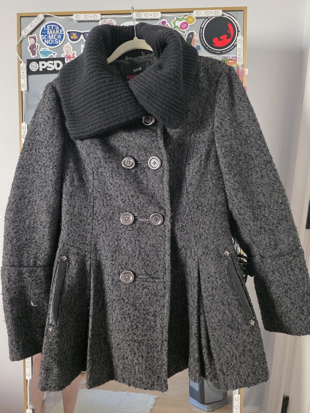 Miss Sixty Charcoal Pea Coat with Ribbed Foldover Collar
